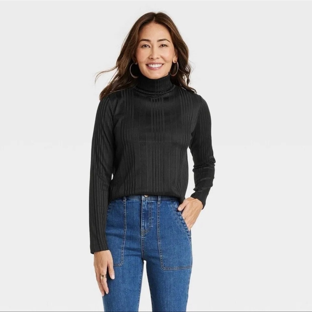 Knox Rose Ribbed Turtle Neck Long Sleeve Ribbed Top Black